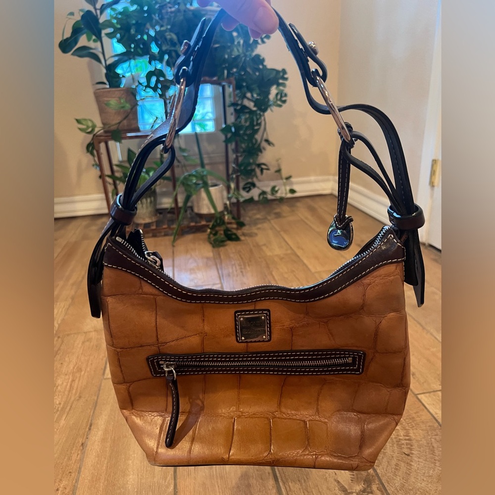 Dooney & Bourke Croc-Embossed Brown and Tan Shoulder Bag